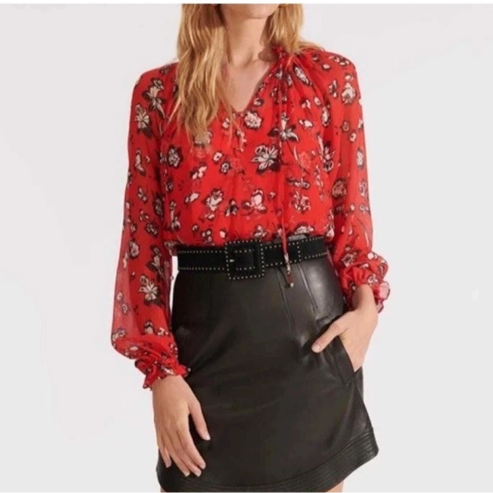 Veronica Beard Sheer Floral Long Sleeve Silk Blouse Size 0 Office Party Feminine